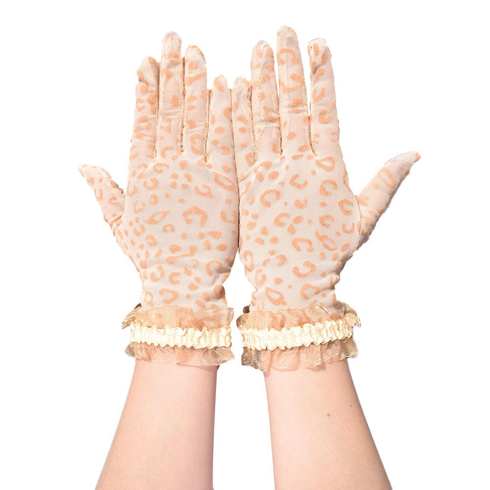 Gants Sexy à Imprimé Léopard pour Femme, Mode Printemps et Été, Gants Courts Respirants en Maille pour la Conduite et la Protection Solaire, Gants à Bord Sable Scintillant