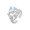 Minimalist Branch Texture Moonstone Ring For Women Unique Nature Inspired Band Elegant Cool Tone Jewelry Gift