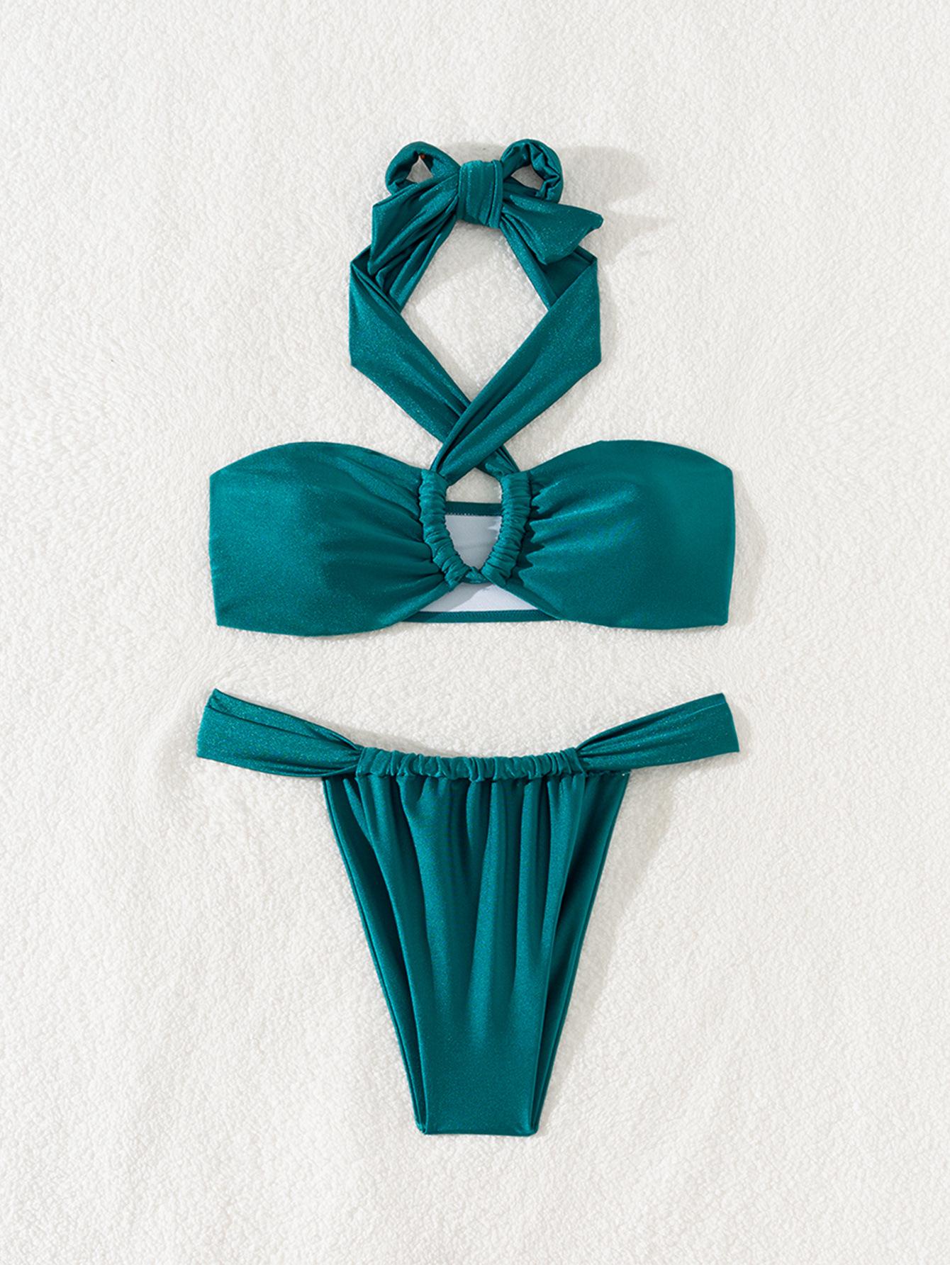 

2024 Европейский и американский однотонный кружевной бикини-топ-труба на шнуровке XL