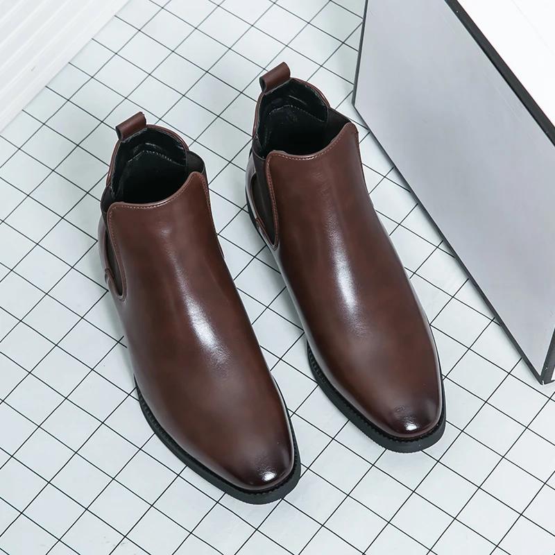 Fashion Italian Men Dress Chelsea Boots Fashion Casual Leather Flat Designer Boots Brand New Casual Business Office Walking Ankle Boots