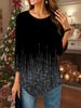 Women's Loose Round Neck Three Quarter Sleeve Tee 3D Christmas Pattern Ideal Halloween and Christmas Gift