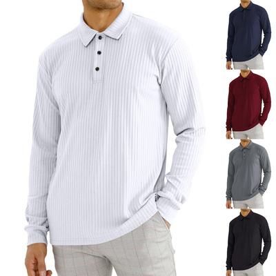 Men's Long Sleeve T-shirt Striped Streetwear Lapel Shirts Blouses High Stretchy Baggy Golf Polos Male New Arrival Sweatshirts