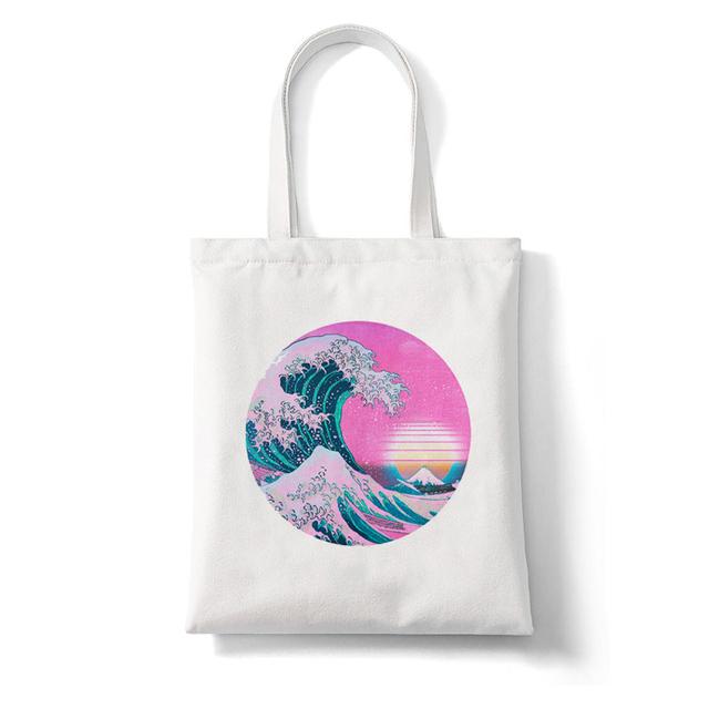 Women Shopper The Great Wave Kanagawa Printed Tote Bag High Capacity Harajuku Handbag Girl Shoulder Shopping Bag Lady Canvas Bag