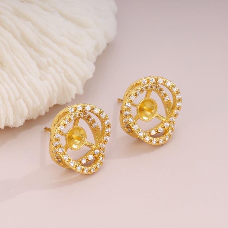 DIY Pearl Accessories, Copper-plated K Gold Classic Micro-inlaid Zircon Stud Earrings Empty Holder Work In Progress Earrings Jewelry