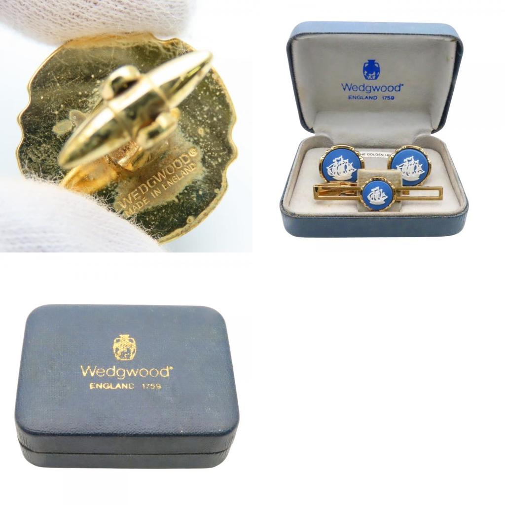 Used Wedgwood cuffs Tie pin set metal gold blue plating