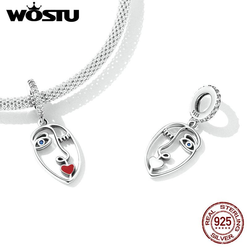 WOSTU 925 Sterling Silver Unique stylish Artistic Face Mask Charms Pendant Fit Original DIY Bracelet Bangle Jewelry Gift