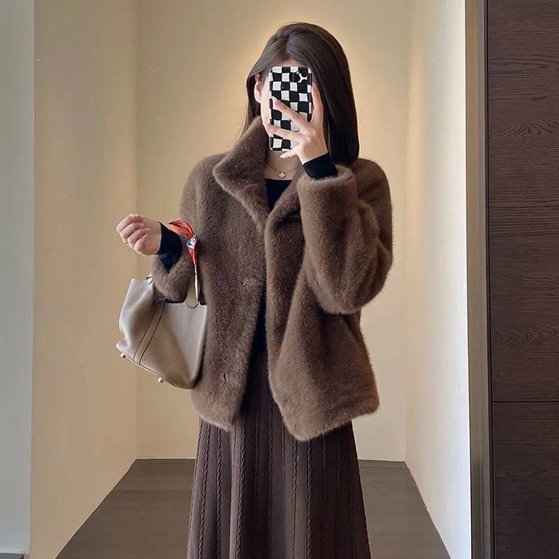 Fur One-piece Stand Up Collar Fur Coat For Young Women Short Winter Solid Color Eco-friendly Loose Fur Coat Woman