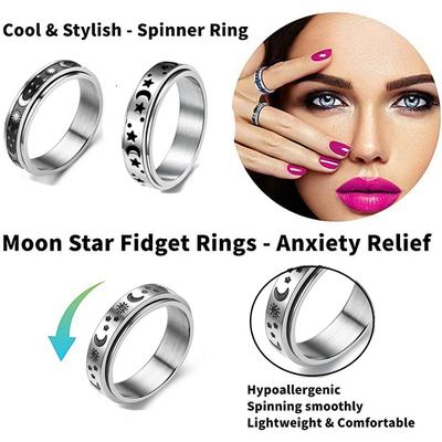 Anello Antistress Anelli Spinner Figet per Donne e Uomini Acciaio Inossidabile Ruota Liberamente Girevole Accessori Antistress Gioielli Regali