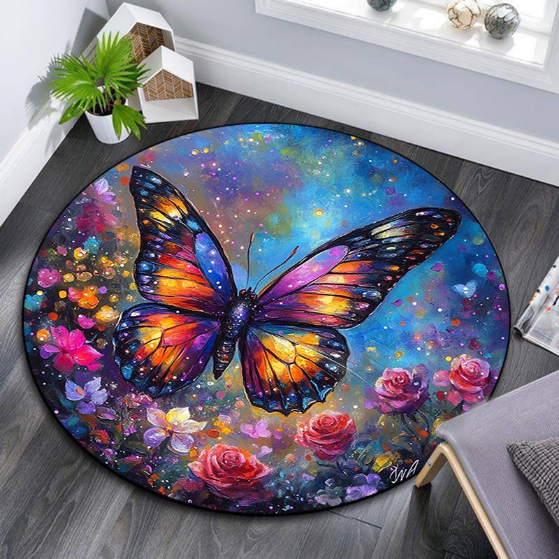 

Butterfly Garden Round Area Rug,Carpet Rug for Living Room Bedroom Sofa Playroom Decor,Non-slip Floor Mat 80cmx80cm