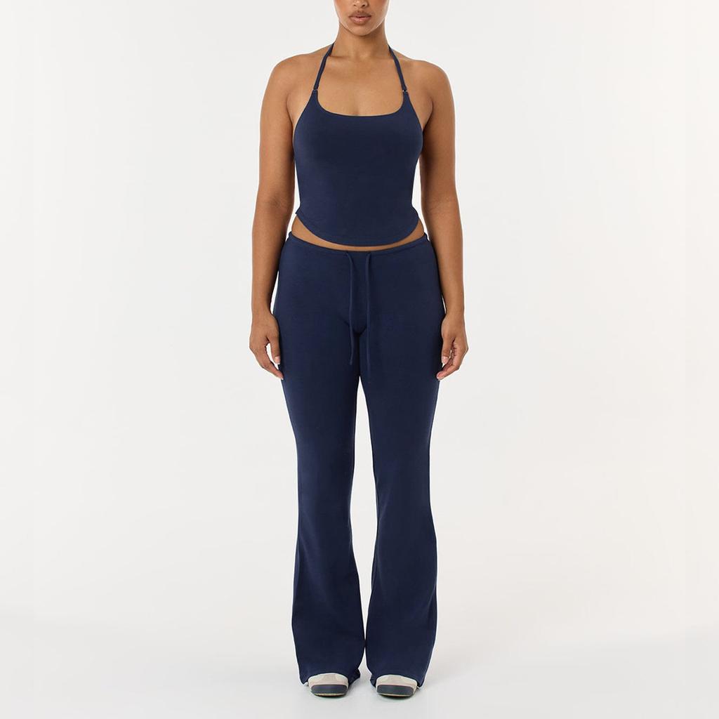 Yoga suit, women's running training, sports and fitness suit, flared pants, neck suspenders, and two sets of tops.