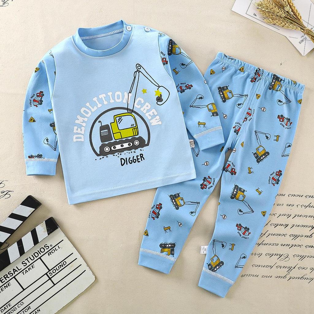 2026 Summer Children Long Sleeve Pant Underwear Set Baby Spring O-Neck Cartoon Cotton Pajama Set Home Wear Clothing for Girl Boy