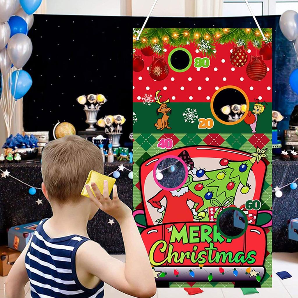 Vánoční hra hod do otvoru se 4 pytlíky, Zimní hra hod do otvoru se sněhovými vločkami, Vánoční párty hry, Vánoční párty potřeby