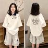 Trendy Girls' Cartoon Cotton Polo Shirt - Summer Patchwork Lapel Tee for Ages 8-15