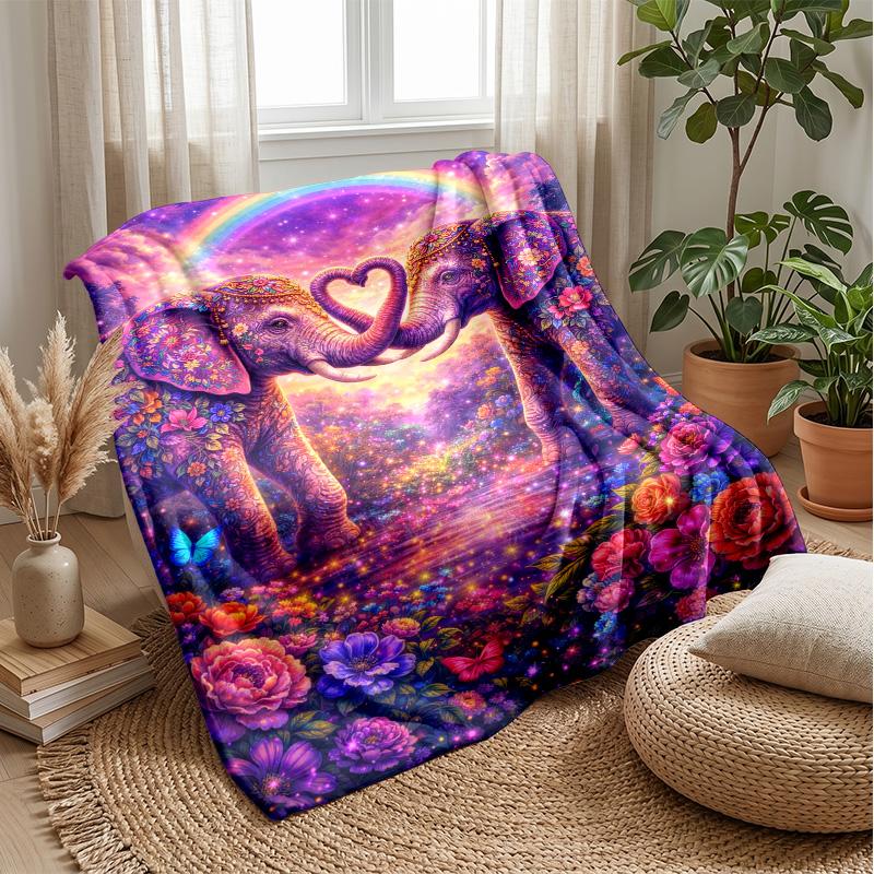 Elephants Among Flowers Theme Blanket Lightweight Warm Flannel Blanket Decorative Throw Blanket for Home Decoration