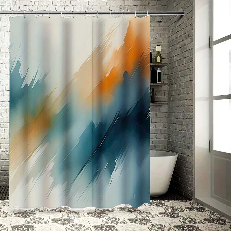 

Modern Watercolor Print Shower Curtain Waterproof Home Decor Bathroom Decoration With Rings Blue, Orange White (205X180Cm) 90x180cm