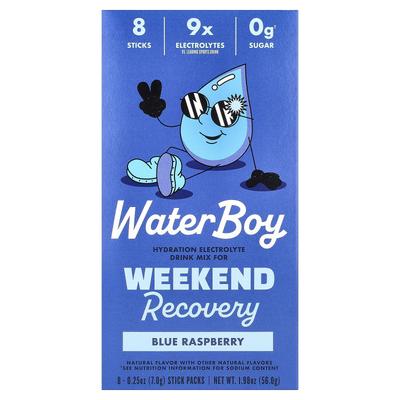 Waterboy, Recupero Weekend, Miscela Idratante di Elettroliti, Lampone Blu, 8 Bustine, 7g (0,25 once) Ogni