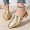 FOREADA Women PU Leather Mules Round Toe Flats Concise Design Ladies Fashion Casual Shoes Spring Autumn Gold Silver 45