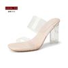 Huizhou women's shoes~ Small classic one-pedal transparent sandals Internet celebrity thick heel crystal slippers sexy high heels