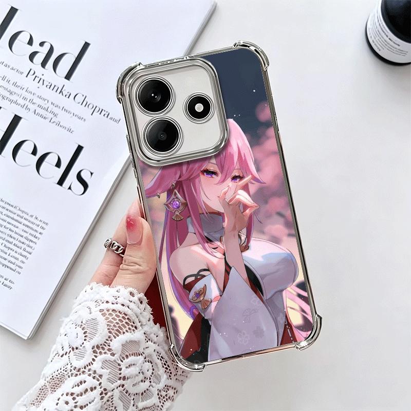 Genshin Impact Yae Miko Plating Phone Case For Xiaomi Redmi Note 14 15 Pro Plus 13 12 11 11S 11T 10 9S 9 5G Anti-Fall Airabag Co