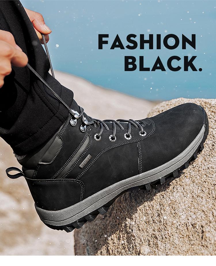 Men's 2025 Winter Velvet-Lined Snow Boots with Thick Soles - Warm Cotton Shoes for Teens In Cold Climates