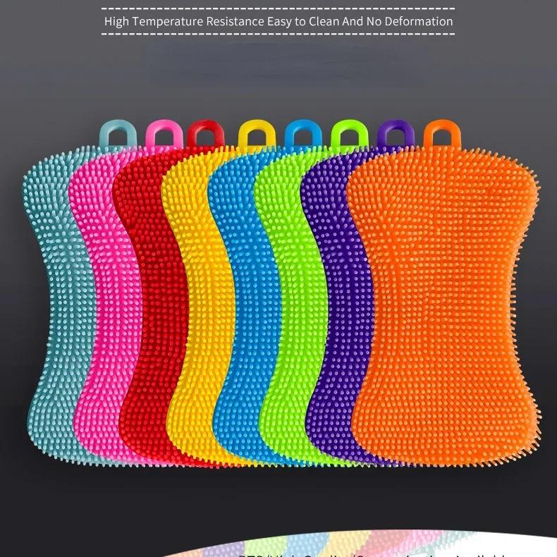3pcs Kitchen Cleaning Brush Washing Cleaning Brushes Pot Pan Sponge Scrubber Fruit Vegetable Dish Silicone Dishwashing Brush