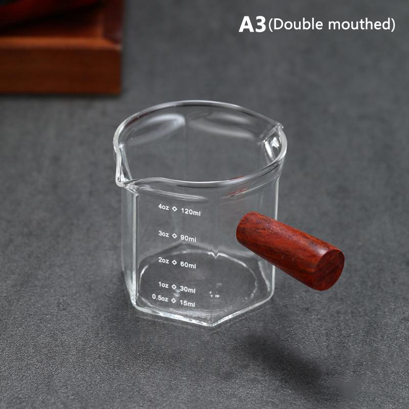 120 мл Стеклянная мерная чашка для эспрессо с деревянной ручкой, чашка для экстракции кофе со шкалой, высокая термостойкость, молочник, мерная кружка