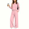 Women's Pajama Set with Pockets, Long Sleeve Round Neck Loose Fit Sleepwear for Home