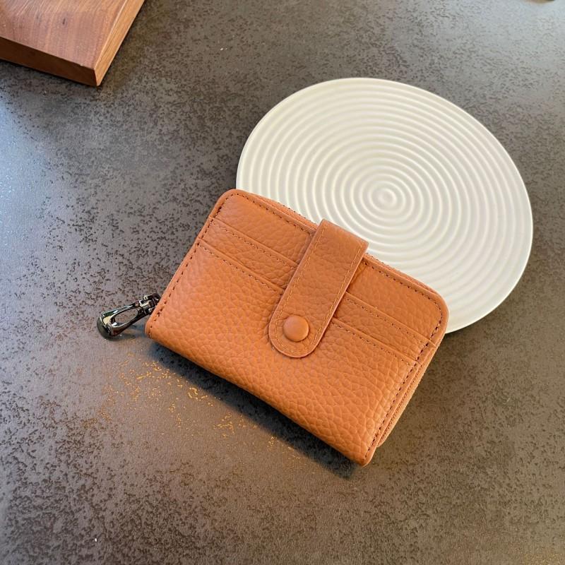 First-layer Cowhide Organ Multi-card Card Bag Women's Cover Zipper Change Purse Leather ID Clip Short