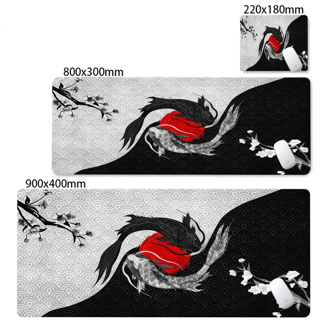 Mouse Pad Japanese Desk Mat Koi Fish Japan Art Seal Yinyang fish Large XL Gaming Oversize Deskmat Rubber Mousepad x