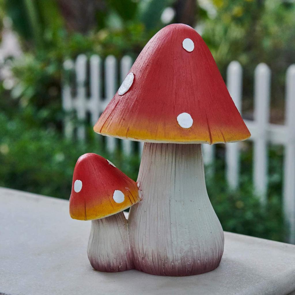 Mushroom Ornament, Fairy Gardening Figurine - Outdoor Decor Mushroom Garden Ornament Figurine, Gnome Favorite Outdoor Decoration, Mushroom Statue (Red