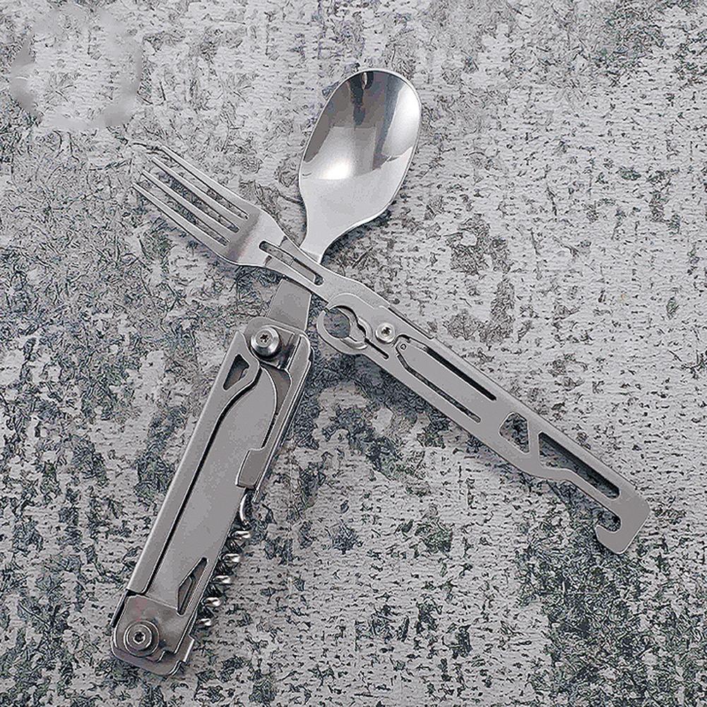 6 in 1 Multifunctional Camping Cutlery Foldable Portable Folding Cutlery EDC Tool Smooth for Picnic Hiking for Travelling BBQ