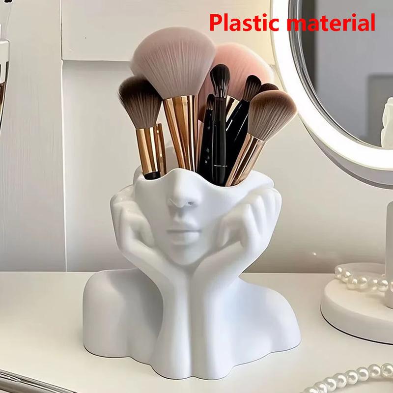 Makeup Brush Holder,Human Face Art Desktop Decoration,Vase,Compatible with Makeup,Eyebrow Pencils,Home Organizer,Plastic Material
