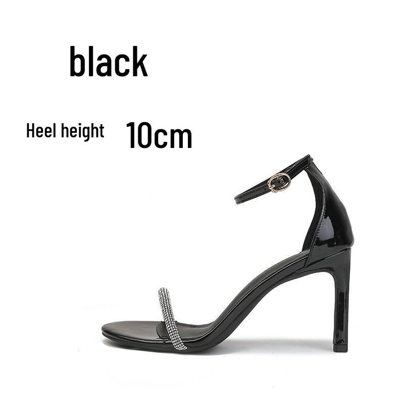 Damen Schwarze Strass Stiletto Sandalen - Frühling/Sommer 2025 Mode