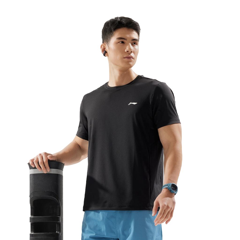 Li-Ning Casual Sports Simple Solid Color Round Neck Pullover Short Sleeve T-Shirt Men Tops Black ATSV361-2