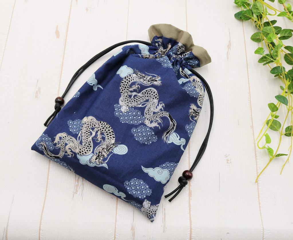 Drawstring bag for goshuin stamp goshuin stamp notebook made in Japanese pattern blue notebooks, case, Japan, (navy dragon)
