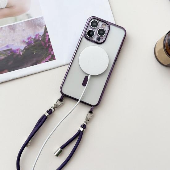 Magnetic Clear Phone Case for IPhone 16 Series Shockproof Crossbody Phone Case with Shoulder Strap Phone Protective Cover Compatible with for MagSafe