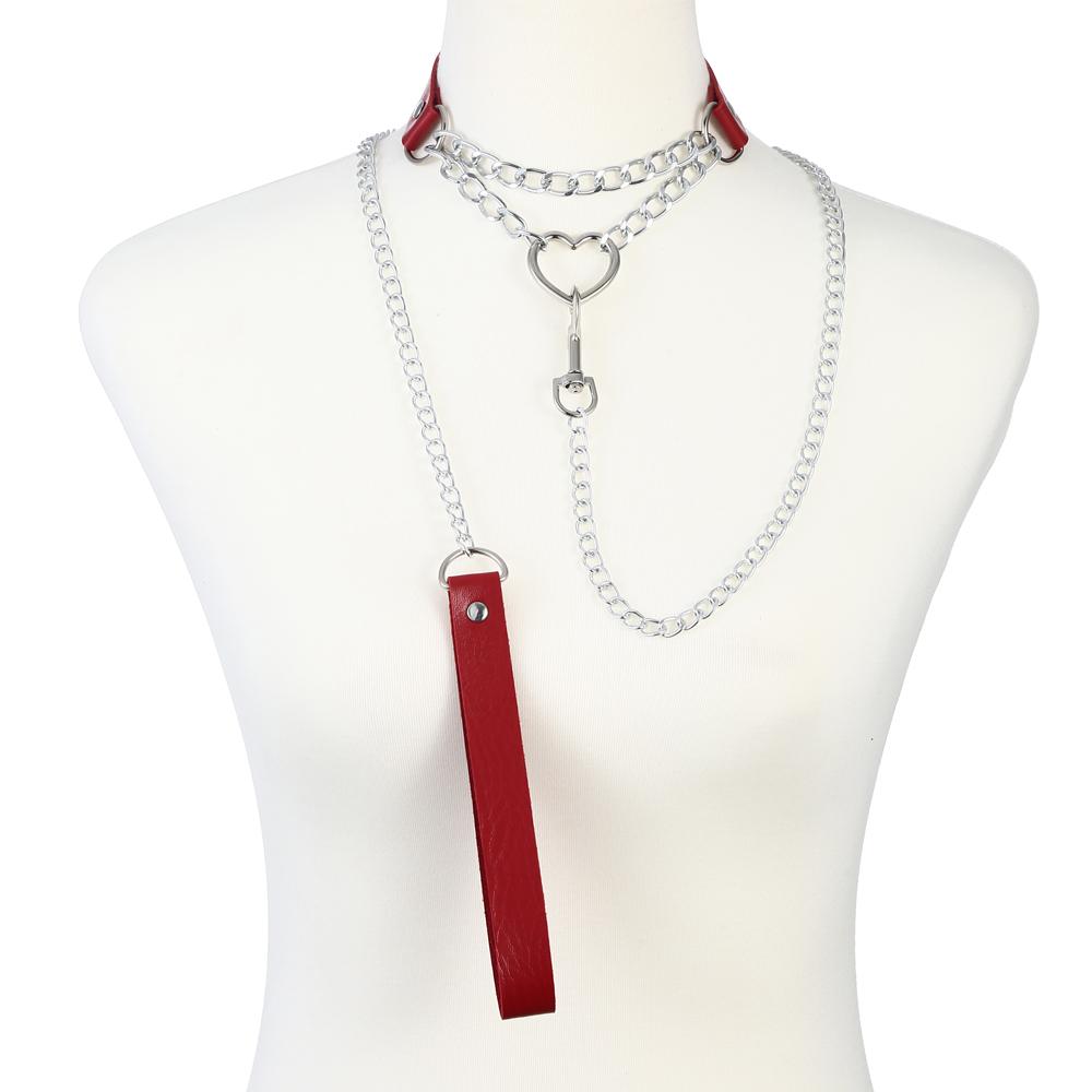 Chain Leash Choker Collar for Women Alt Fashion Leather Chocker Sexy Costume Jewelry Halloween Cosplay Accessories