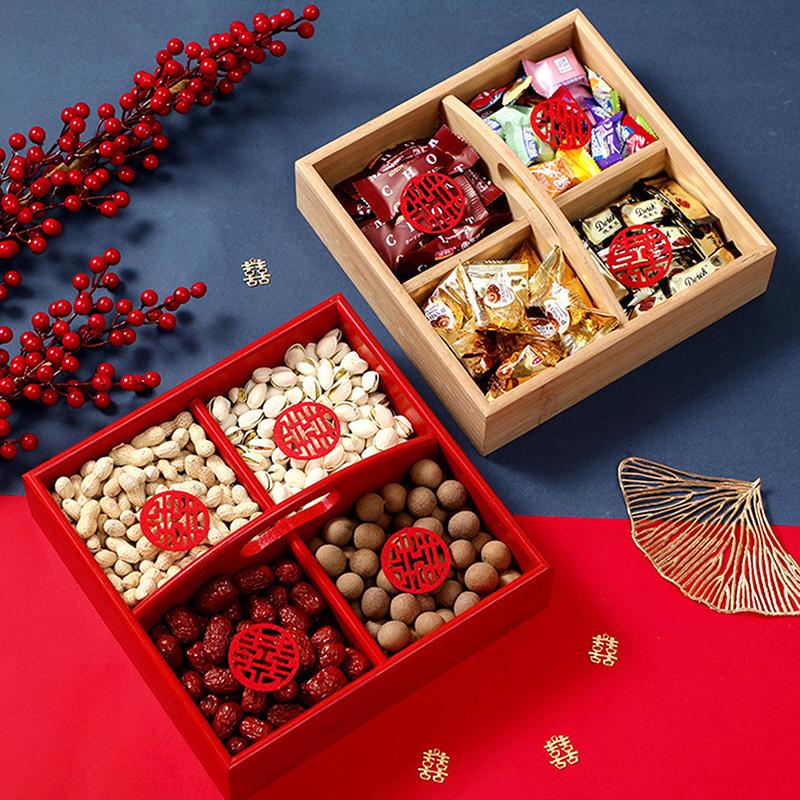 Creative Multi-Grid Tray  Pot Side Dish Plate Divider Tray Snack Plate Platter Nut Plate Wooden Box Saucer Tray