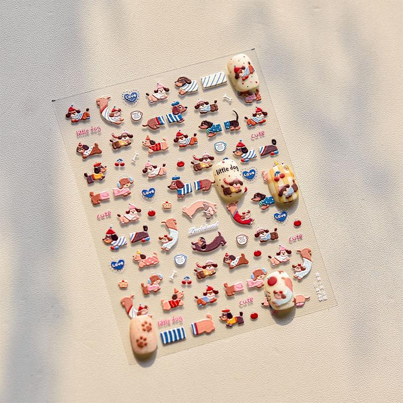 Lovely Sausage Dog Self Adhesive Nail Art Stickers Cartoon Manicure Decals Creative Diy Decoration Nail Art Stickers Gifts