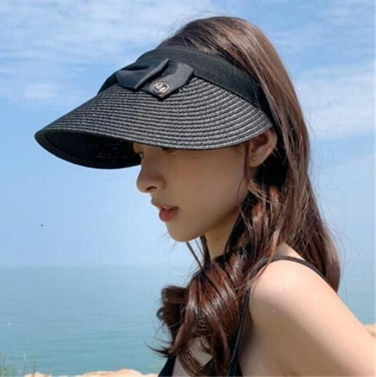 

Новая летняя шляпа из рафии с открытым верхом для женщин, для путешествий на открытом воздухе, пляжная, солнцезащитная, анти-УФ, для верховой езды, солнцезащитная шляпа для девочки, с большими полями, с бантом, кепка-козырек Adult (54-58cm)