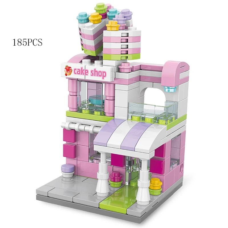 City Mini Shop Supermarket Street View Model Building Blocks Hamburger Restaurant Retail Store Bricks Architecture Friend Girl