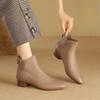 Retro Shoes, Short Boots, Women's Soft Leather Low-heeled Nude Boots, Pointed Toe Single Shoes