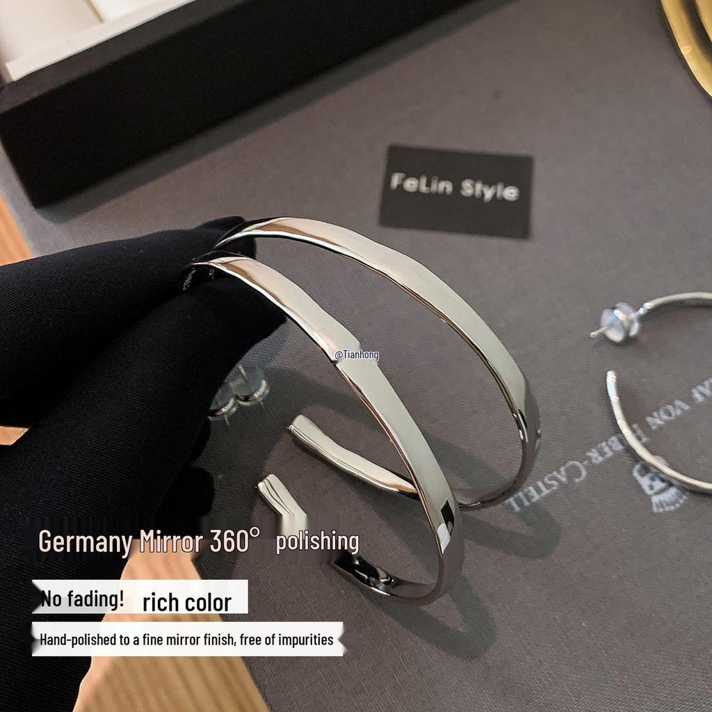 2025 Luxury 999 Pure Silver & Gold Large Hoop Earrings - Elegant, Feminine Design