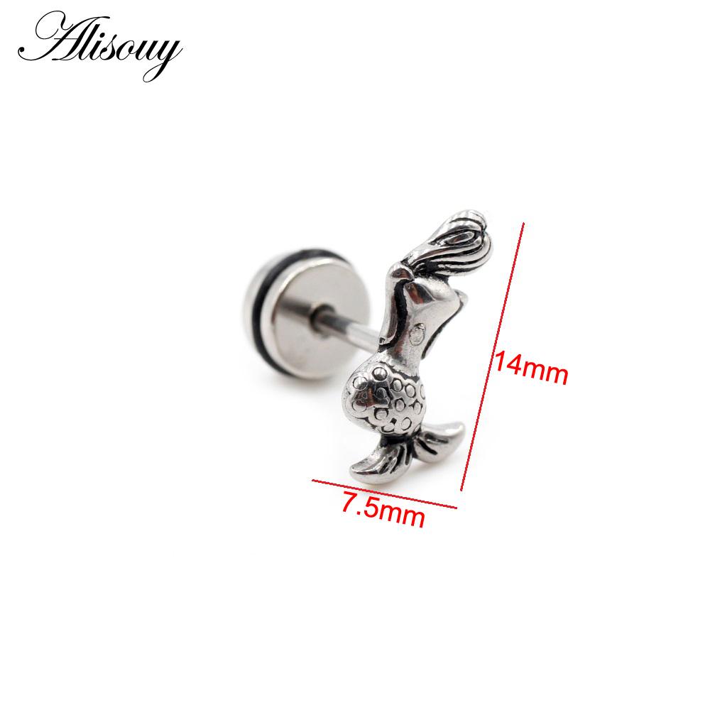 Alisouy 2pcs Stainless Steel Dolphin Lizard Sun Moon Cross CZ Women Men Ear Stud Earring Tragus Helix Cartilage Piercing Jewelry