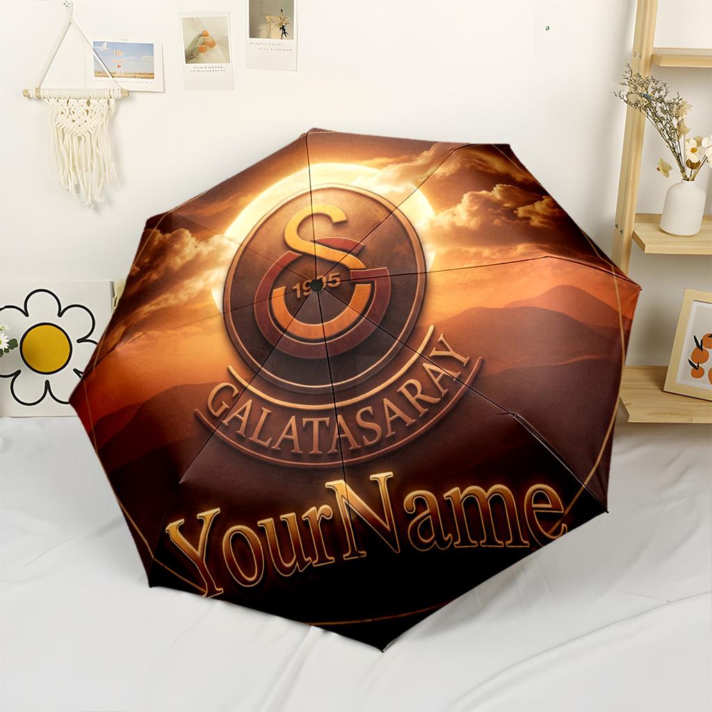 Galatasaray1 Personalized Name Umbrella Portable Automatic Umbrella Compact 8-Rib Lightweight Foldable Design All-Season Umbrella for Travel