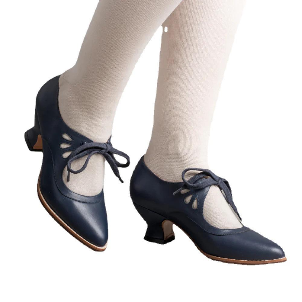 Spring 2024 Hollow Lace-up High-heeled Plus Size Women's Casual Shoes - New European and American Style