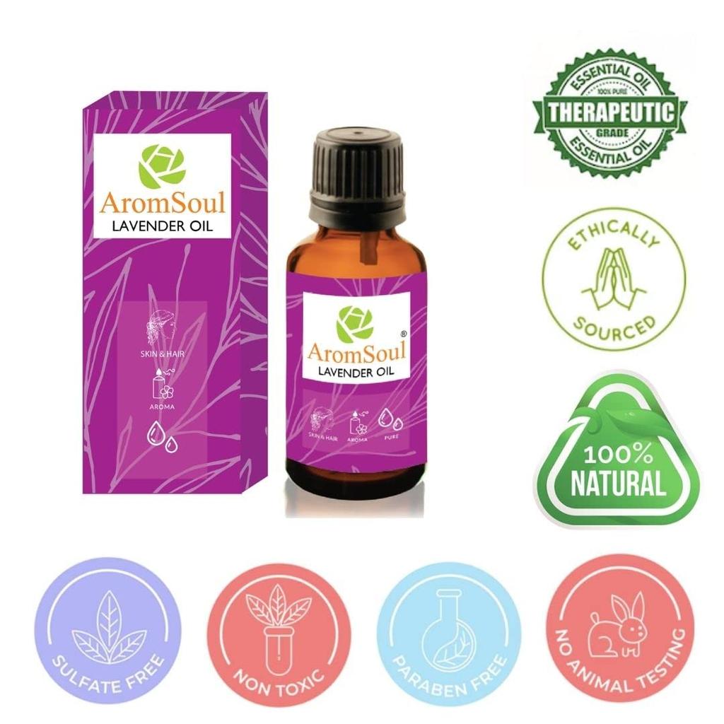 Aromsoul Premium Lavender Essential Oil 30 Ml - 100% Pure & Natural Therapeutic Grade For Relaxation, Sleep, Aromatherapy, Hair Growth & Skin Care
