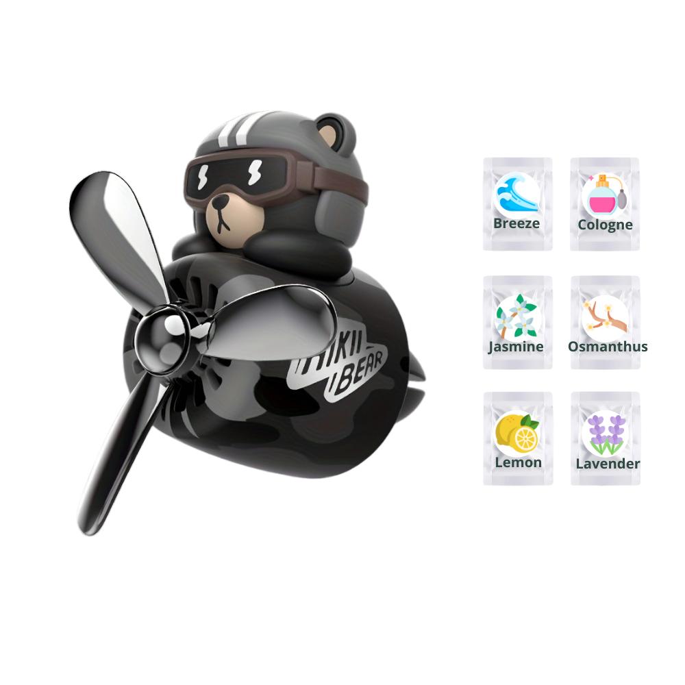 KUKII Pilot Bear Car Air Freshener - Rotating Propeller Vent Diffuser with Essential Oil Tablets, Aviation Design, With 6 Fragrance refill