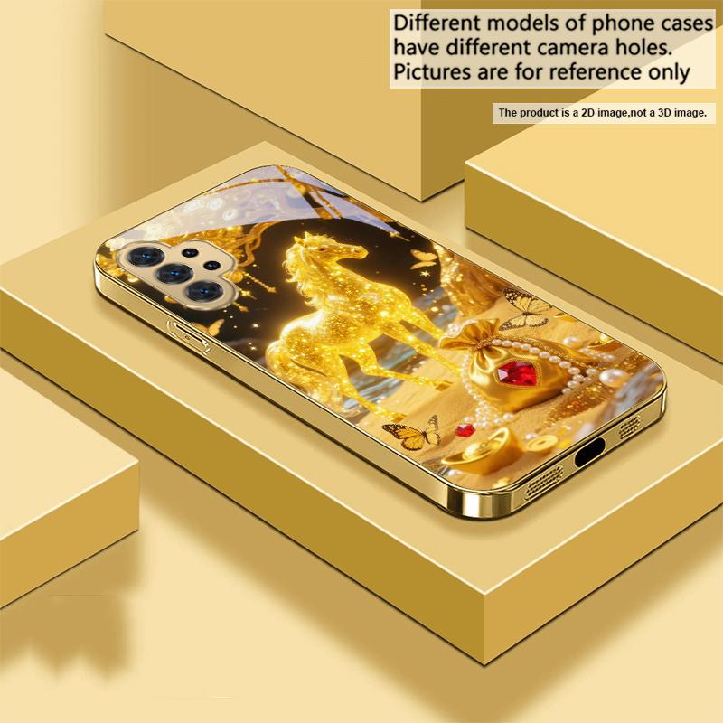 The Golden Fighting Horse For Samsung A 31 32 33 34 35 14 15 13 16 25 26 50 52 53 54 55 56 70 71 72 73 Golden Glass Phone Case