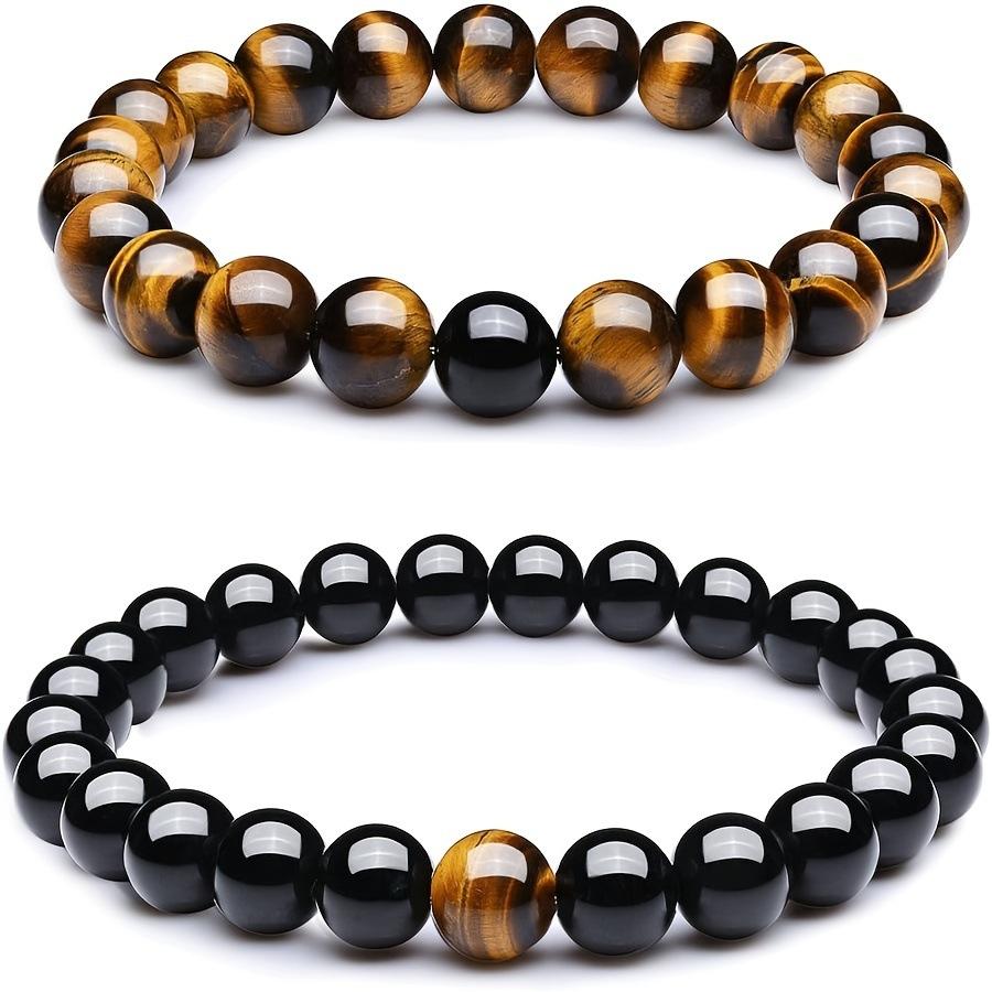 Men s beaded bracelet, lava stone bead couple bracelet, yellow tiger eye stone bead bracelet.